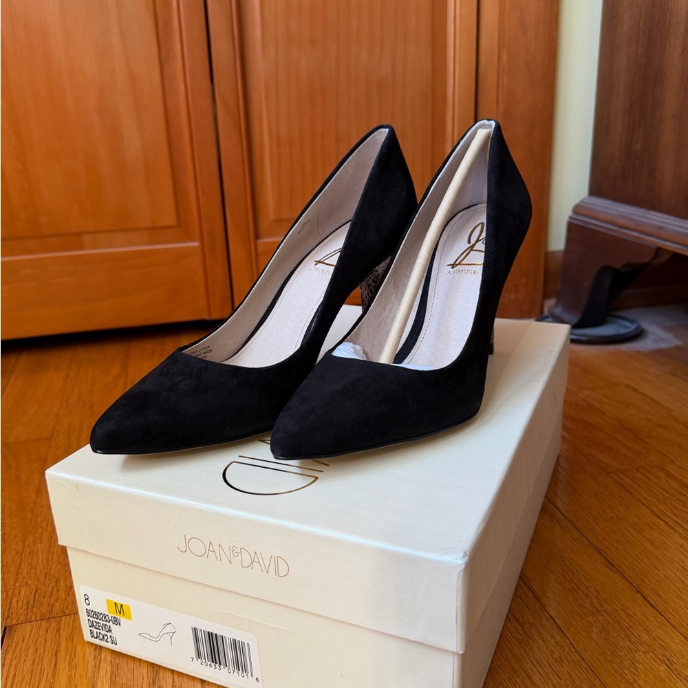Joan & David Black Suede Pointed Toe Pumps